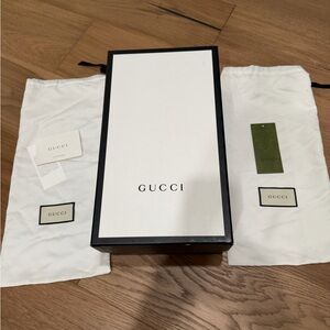 Gucci White Dust Bag with Black Trim and shoe box